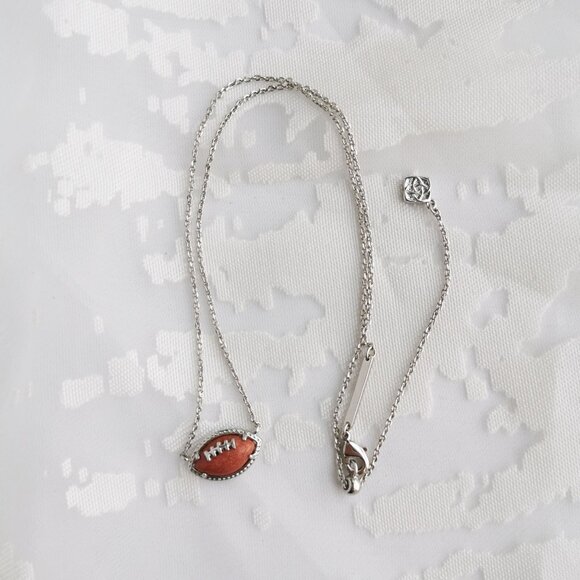 Kendra Scott Football Silver Short Necklace Orange Goldstone - Picture 2 of 3